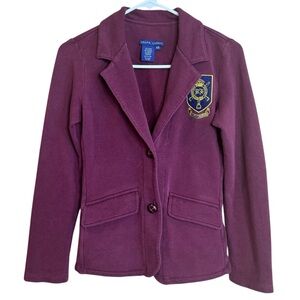 Ralph Lauren Polo Burgundy Women's Blazer Crest Patch Cotton Blend soft - XS